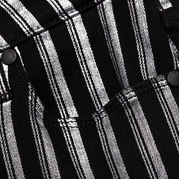 PAIGE Colette Crop Flare Metallic Striped Jeans w Raw Hem Silver Black Stripe 25 - Picture 12 of 14